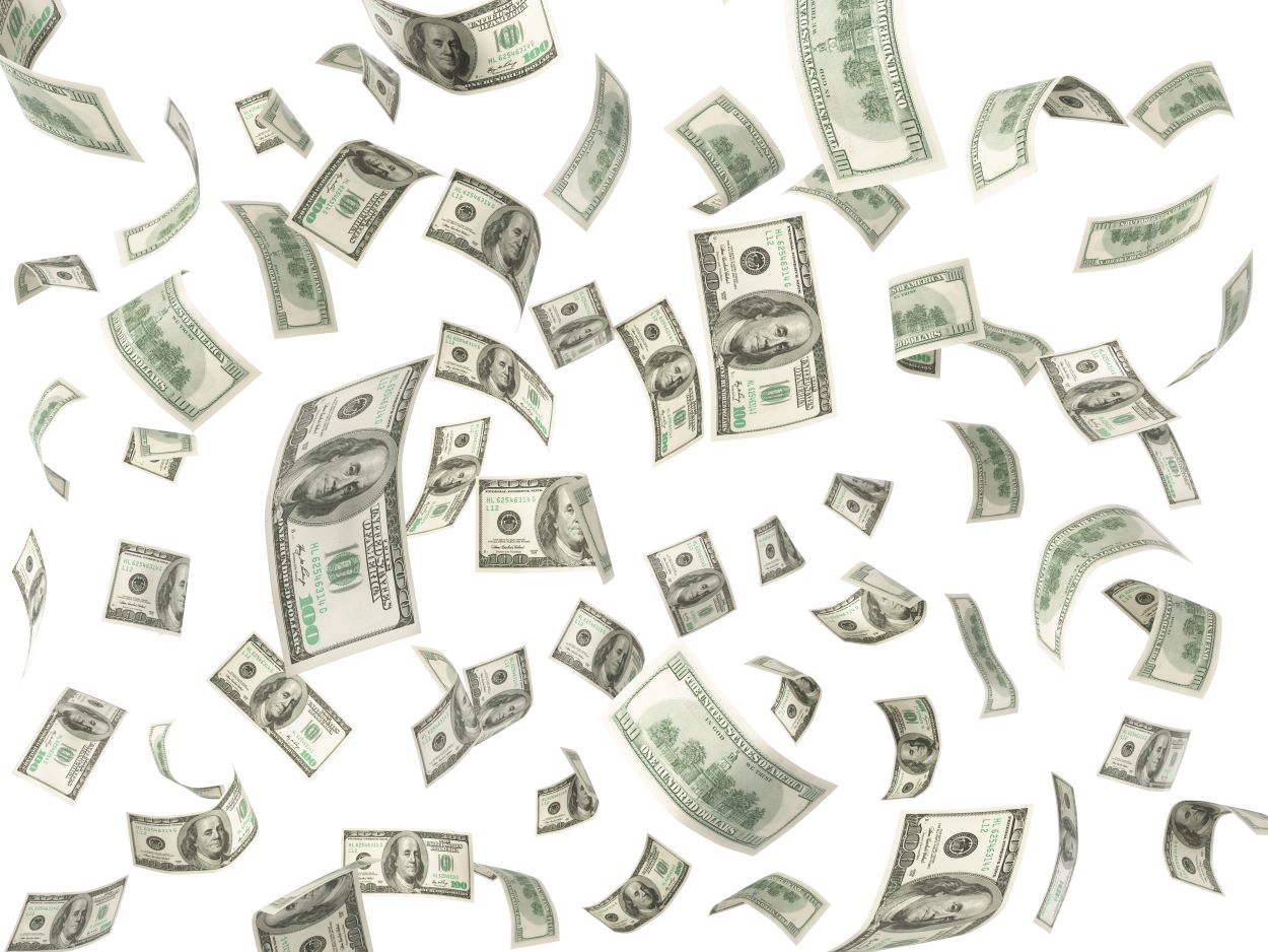 This is an image of money slowly falling in mid air